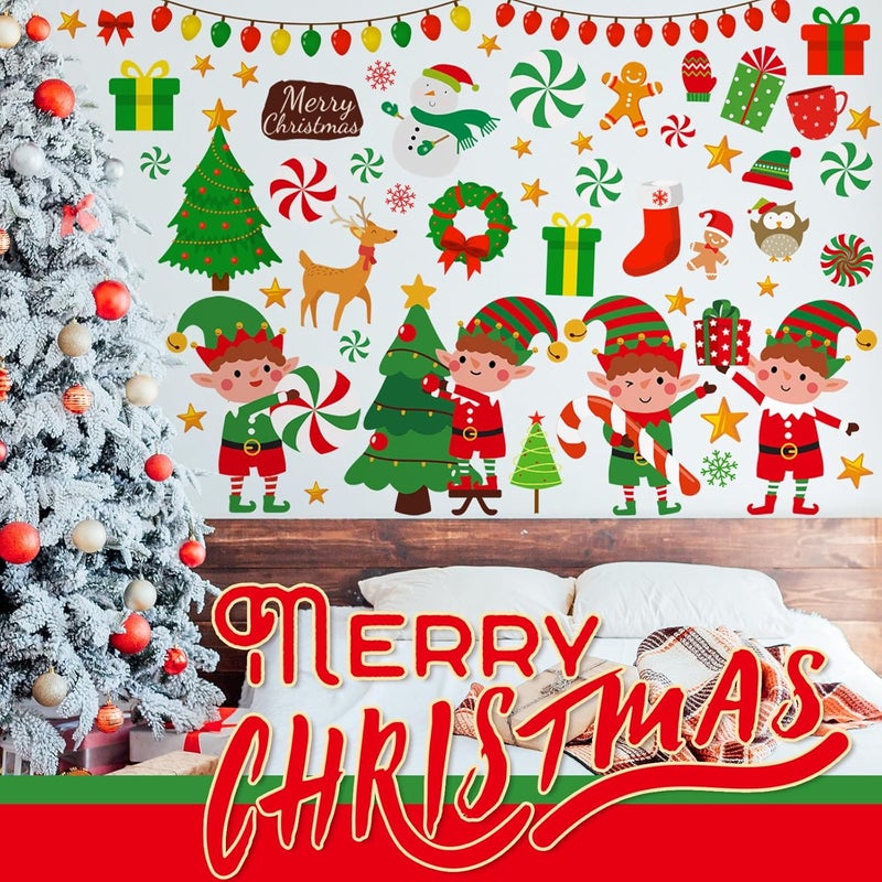 Resholder 131 Pcs 6 Sheets Christmas Elf Stickers Christmas Wall Elf Window Clings Xmas Window Films Home Decorations for Winter Holiday Classroom Office Party Supplies - Image 5
